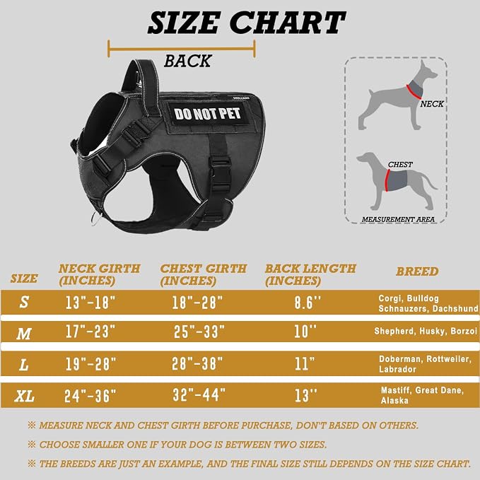 Tactical Dog Harness for Large, No Pull Adjustable Reflective MOLLE Service Dog Harness with Do Not Pet Patches, Military K9 German Shepherd Dog Vest for Training Walking Hunting Black