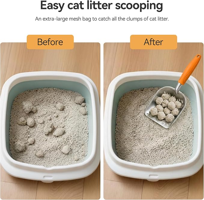 Cat Litter Scoop, Large Long Handle Kitty Metal Scooper | Heavy Duty Aluminum Deep Sifter, Ergonomic Non-Slip Grip, Rustproof Durable Poop Cleaner for Cat Litter Box