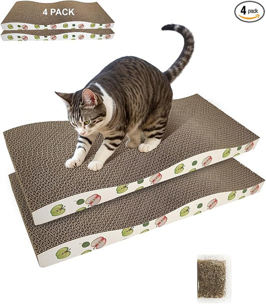 TIMHAKA Cat Scratching Board, Corrugate Cat Scratcher for Indoor Cats with Catnip, Cat Scratch Pad with Premium Scratch Textures Design, Cardboard Cat Scratcher with Double-Sided Usability (Pack of 4)