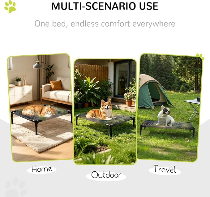 Outdoor Elevated Dog Bed for Large Dogs, Farmhouse Forest Breathable Cooling Raised Dog Cot for Indoor/Outdoor, Pastoral Country Sun Light Trees Waterproof Elevated Pet Beds, L 28 x 22 in