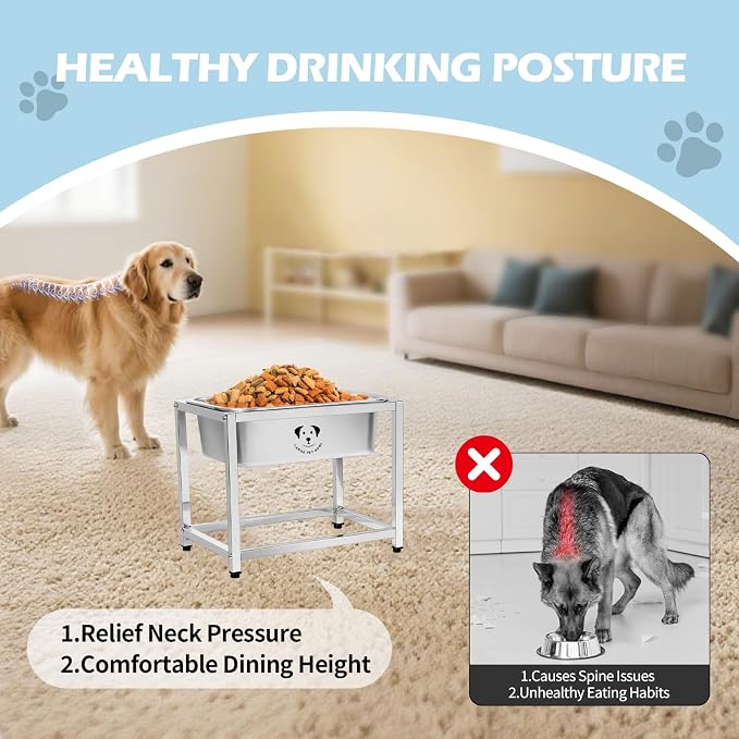 Elevated Dog Water Bowl, Stainless Steel Dog Bowl for Medium Large Dogs, Easy to Clean and Assemble for Outdoor Use 1.25 Gallons Bowl with Full Metal Stand Raised 10.23"