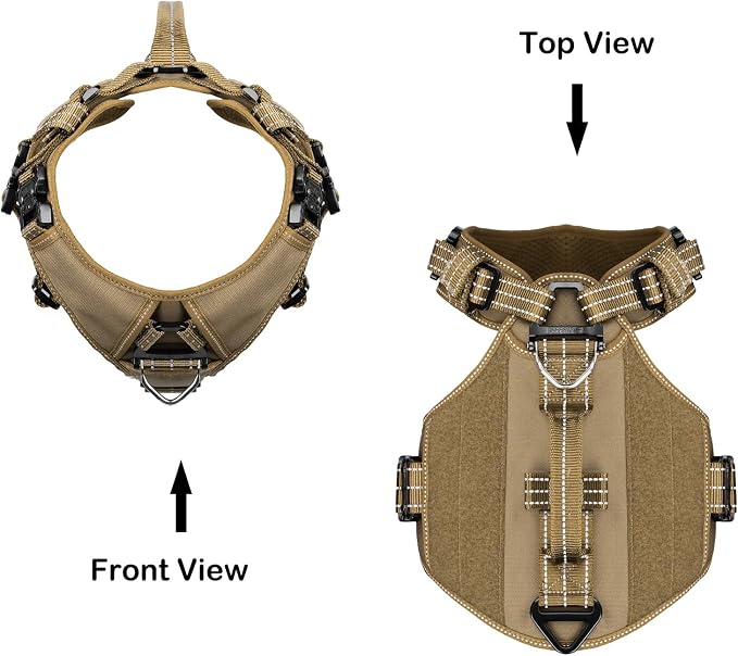 ICEFANG Quick-Moving Tactical Dog Harness X-Large Dogs,No Pull Dog Vest | Control Handle,Reflective,Full Metal Buckles,Adjustable,Hook-and-Loop Panel,Soft Padded,Brown,X-Large