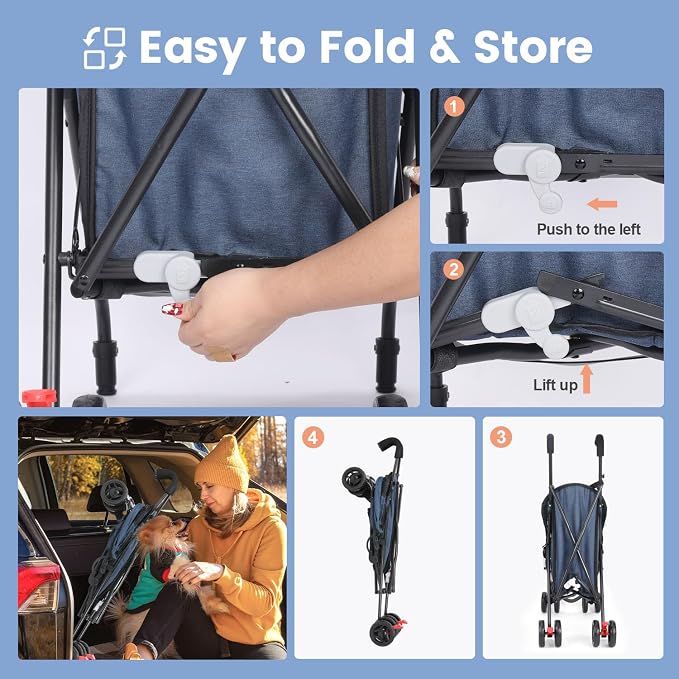 3 in 1 Pet Stroller for Small Dogs and Cats, Foldable Pet Stroller with Cats and Dogs Jogger Travel Strollers, 4 Wheels, Breathable Mesh, Large Capacity, Easy to Carry (Navy)