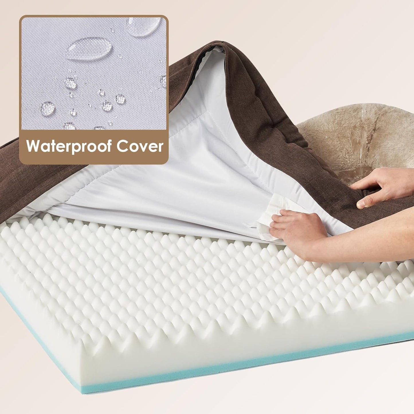 EHEYCIGA Memory Foam Dog Bed for Medium Size, Orthopedic Dog Sofa with Sides and Waterproof Liner, Washable Bolster Pet Bed Couch with Removable Cover, 30x20x6.5 Inch, Brown