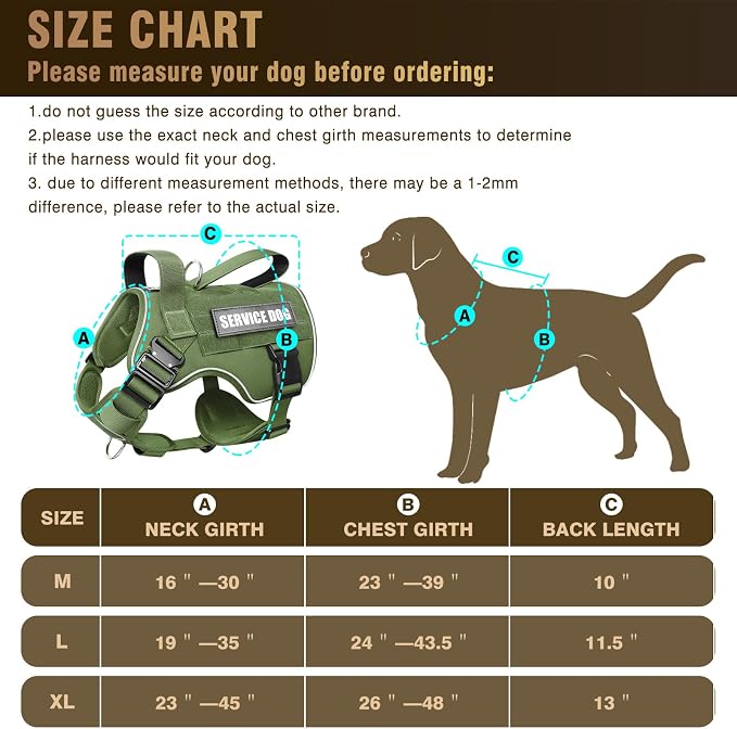 Tactical Dog Harness for Medium Dog, Heavy Duty Service Working MOLLE Vest with 10 Pet Patches, 2X Metal Buckle Vest for Training Hunting Walking