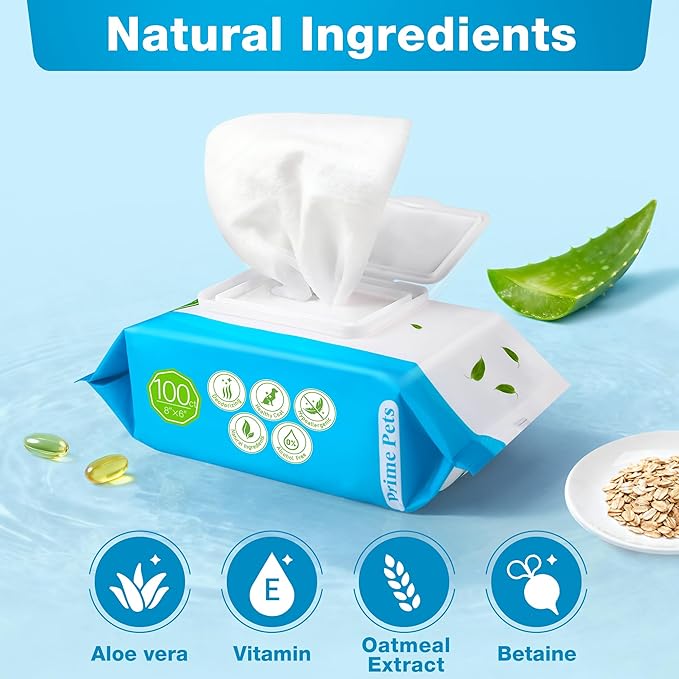 Prime Pets Dog Wipes for Paws and Butt, 300 Count, 8" x 6" Pet Grooming Wipes for Dogs Cats Cleaning Deodorizing, Unscented Dog Paw Wipes, Puppy Wipes for Face Bum Eyes Ears Teeth