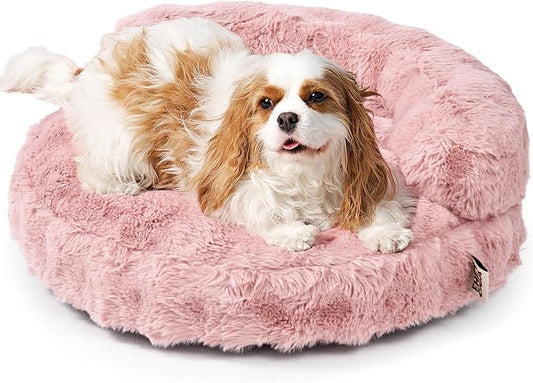 EHEYCIGA Soft Cat Couch Bed for Indoor Cats, Fluffy Small Dog Bed with Removable Washable Cover, Bolster Pet Sofa, Waterproof and Non-Slip, 23" x 23"x 7", Pink
