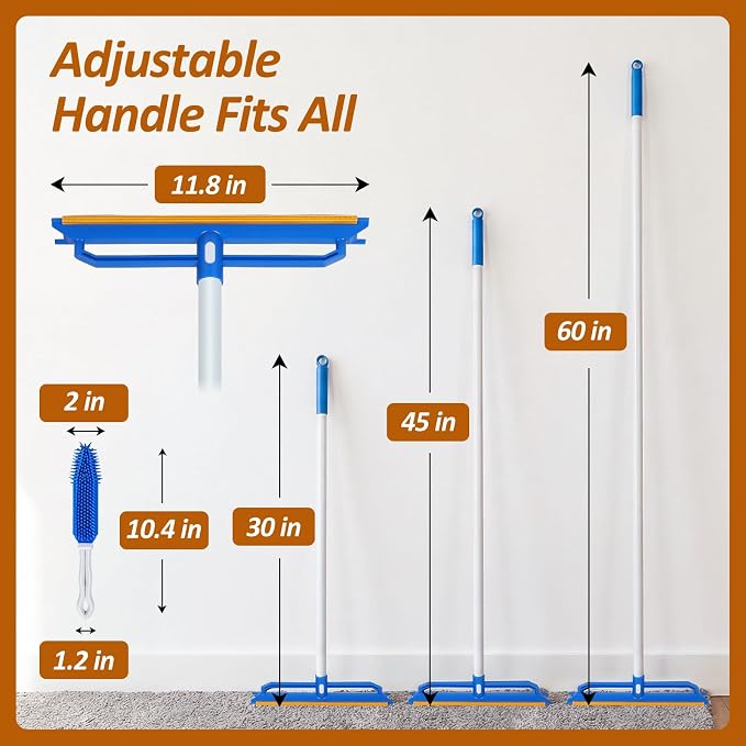 Topmart Carpet Rake with 60" Long Adjustable Handle | 2-in-1 Pet Hair Remover for Rugs Mat & Furniture,Reusable Carpet Scraper for Dog Cat Shedding Fur,Includes Silicone Pet Brush