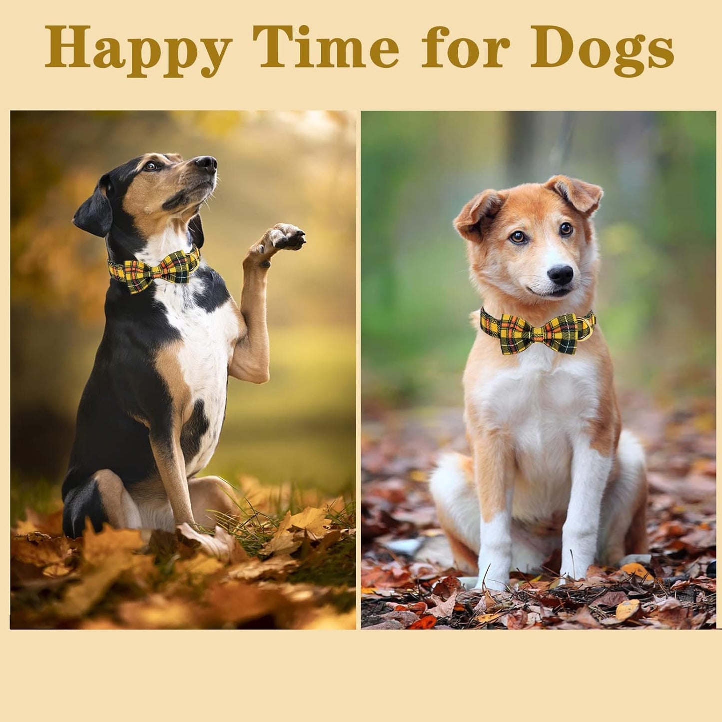 Unique style paws Bowtie Dog Collar Cotton Plaid Collar Adjustable Puppy Collar for Small Medium Large Dogs-M