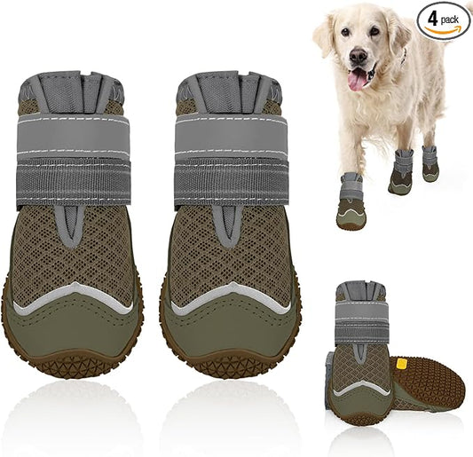 SlowTon Dog Shoes for Large Small Medium Dogs - Breathable Dog Boots for Summer Hot Pavement, Paw Protector for Outdoor Walking Winter Snow, Anti-Slip Rubber Dog Booties for Hardwood Floor (Brown, 8)