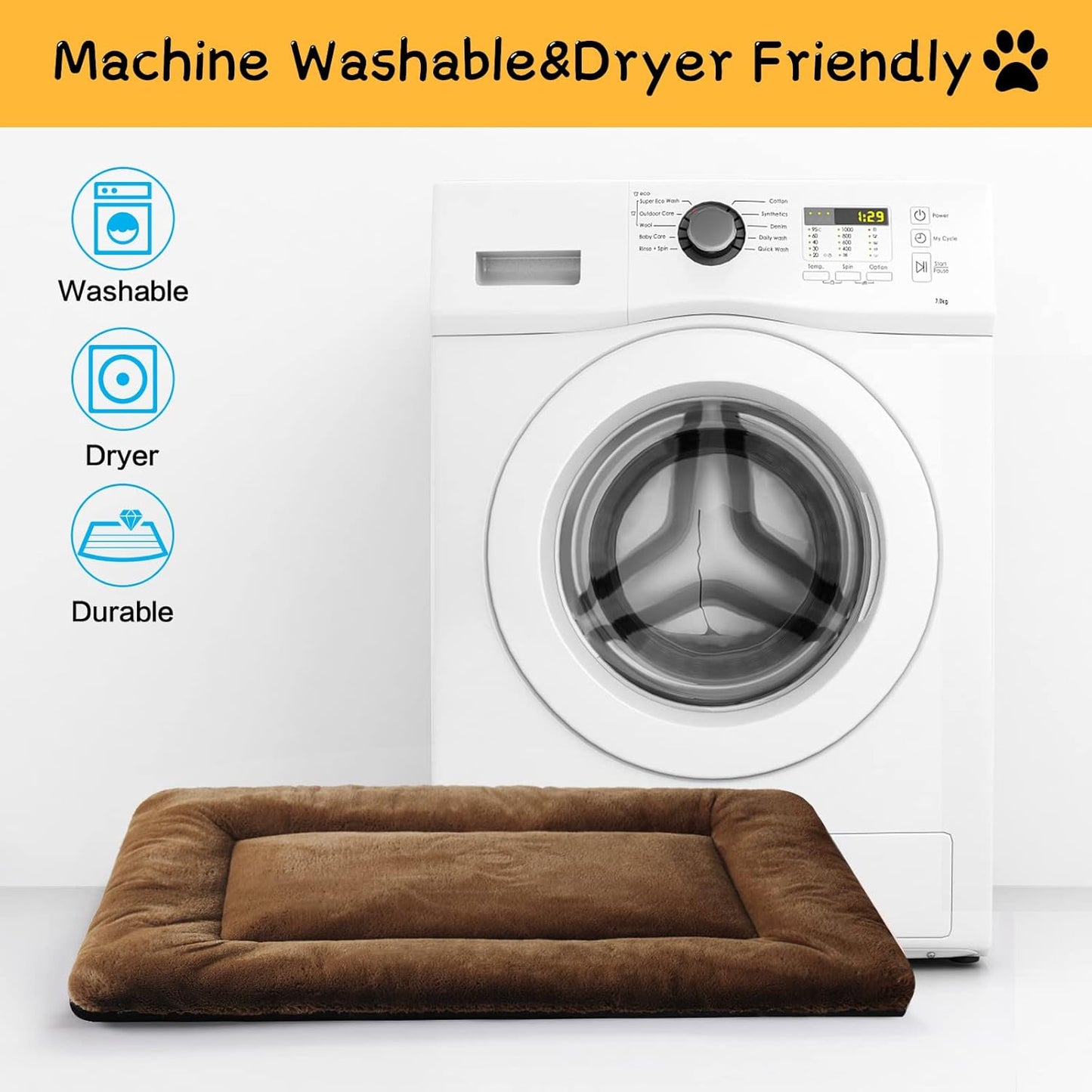 VERZEY Dog Bed, Ultra Soft Faux Fur Dog Crate Pad for Medium Dogs, 30inch, Brown, Machine Washable, Anti-Slip