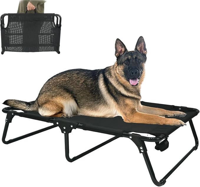 Elevated Cooling Dog Cot Pet Bed with Breathable Mesh | Folding No Assembly Indoor/Outdoor Pet Hammock Bed Raised Dog Cots Beds Multiple Sizes for Small Meduim Large Dogs