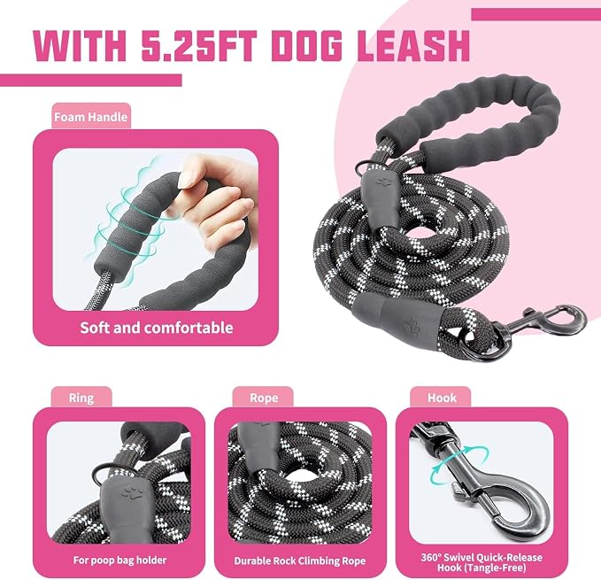 AUROTH Dog Harness for Large Dogs No Pull Tactical Harness and Leash Set | with Leash Clips, LED light clip, Breathable Mesh Padded No Choke, Easy Walking and Training, Pink Camo, Large