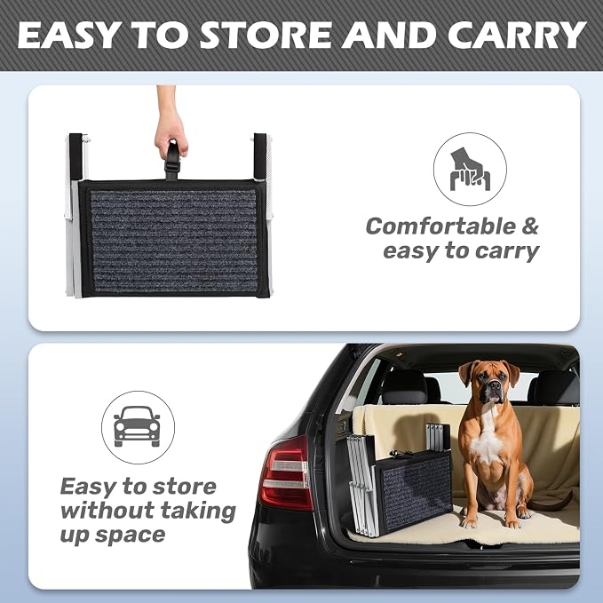 Dog Steps for Car, Truck and SUV - Foldable Pet Stairs for Large Dogs with Non-Slip Rug Surface, Lightweight Dog Ramp Holds Up to 250lbs, 5 Steps