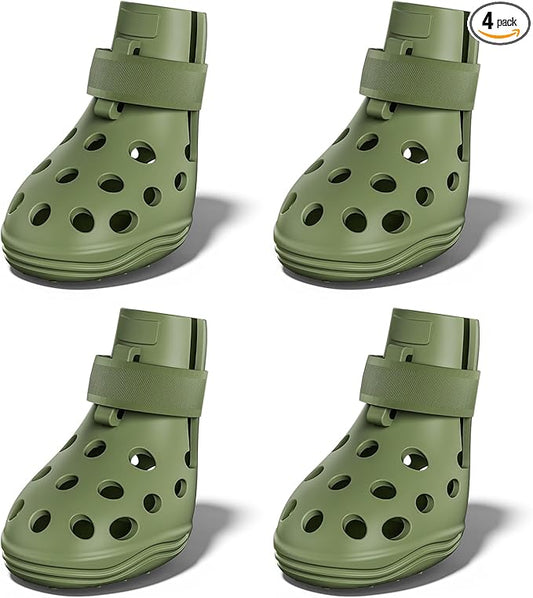 Dog Shoes for Hot Pavement, Breathable Dog Boots Paw Protectors with Adjustable Straps & Non-Slip Sole, Easy On & Off, Waterproof, Easy-Cleaning (Olive Green, M)