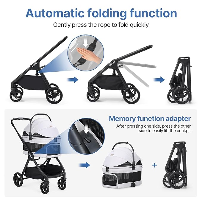 X-5 Pet Stroller for Medium Pets Up to 55 lbs, Net Gray | Full View, Adjustable Handle, Detachable Carrier, Convertible Car Seat, One-Touch Fold, All-Terrain Wheels, 3-in-1 Design