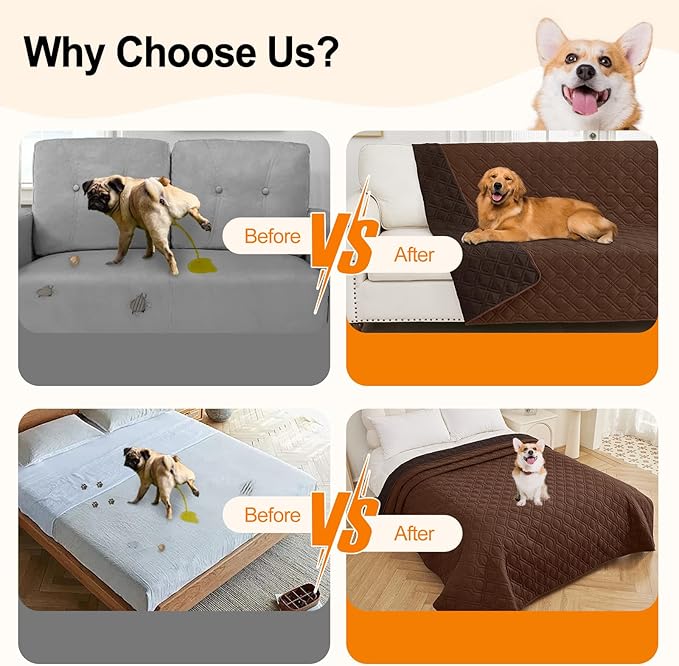 Smiry Reversible Waterproof Couch Covers for Sofa, Washable Dogs Pet Couch Covers for 3 Cushion Sofa Pet Friendly, Water Resistant Furniture Protector Slipcover, Geometric (68"x82", Brown/Chocolate)