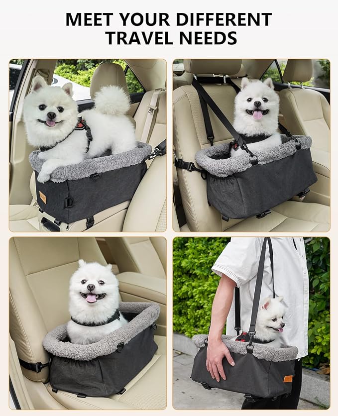 BurgeonNest Center Console Dog Car Seat for Small Dogs up to 9 lbs, Grey