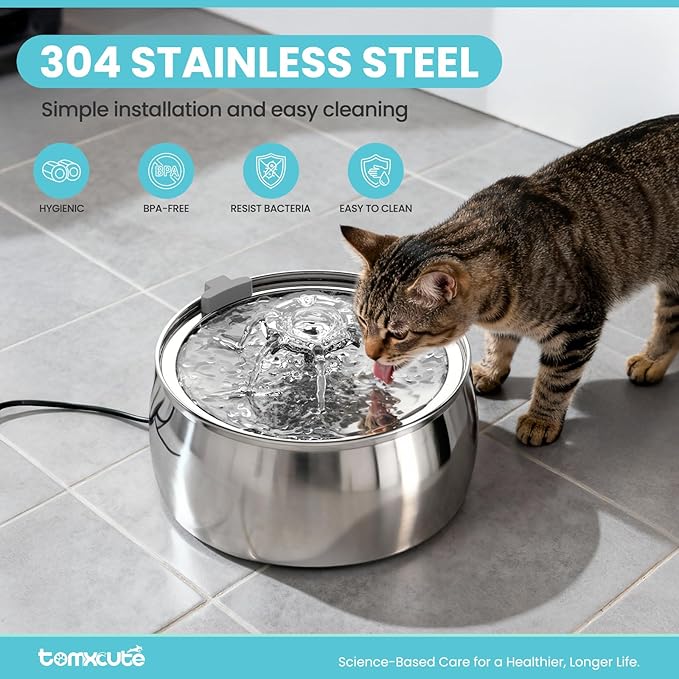 Tomxcute Cat Water Fountain, 4.0L/135oz Stainless Steel Pet Fountain Flower Design, Ultra-Quiet Pump and 3 Replacement Filters & for Cats, Dogs, Multiple Pets