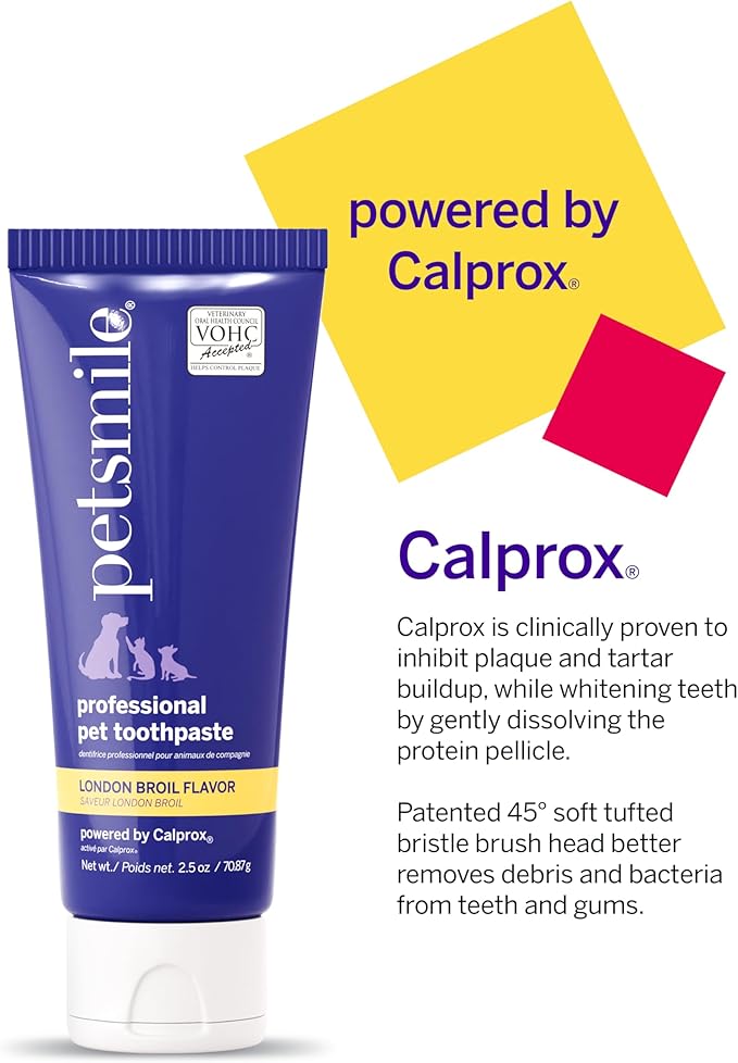 Petsmile Professional Pet Toothpaste for Cats & Dogs - Only VOHC Accepted Toothpaste - Clinically Proven to Control Plaque & Tartar Calprox Formula (London Broil, 2.5 Oz)