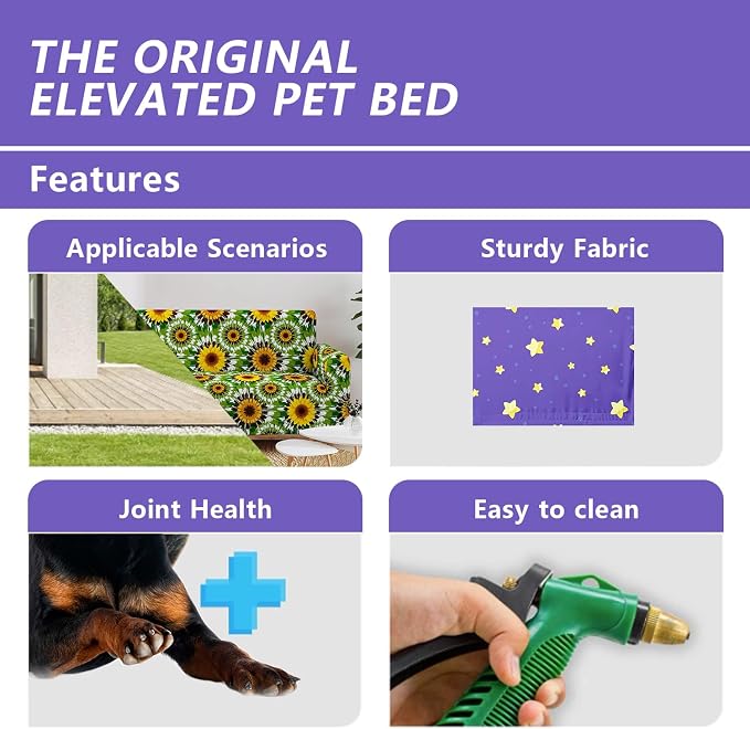 Deep Blue Gold Star Orthopedic Elevated Dog Pet Bed(35"X25"X8"),with Metal Frame,Printing Breathable Waterproof Dog Kennel,Sleeping Bed Set for Small Medium Large Dogs Cats,for Home,Outdoor Use
