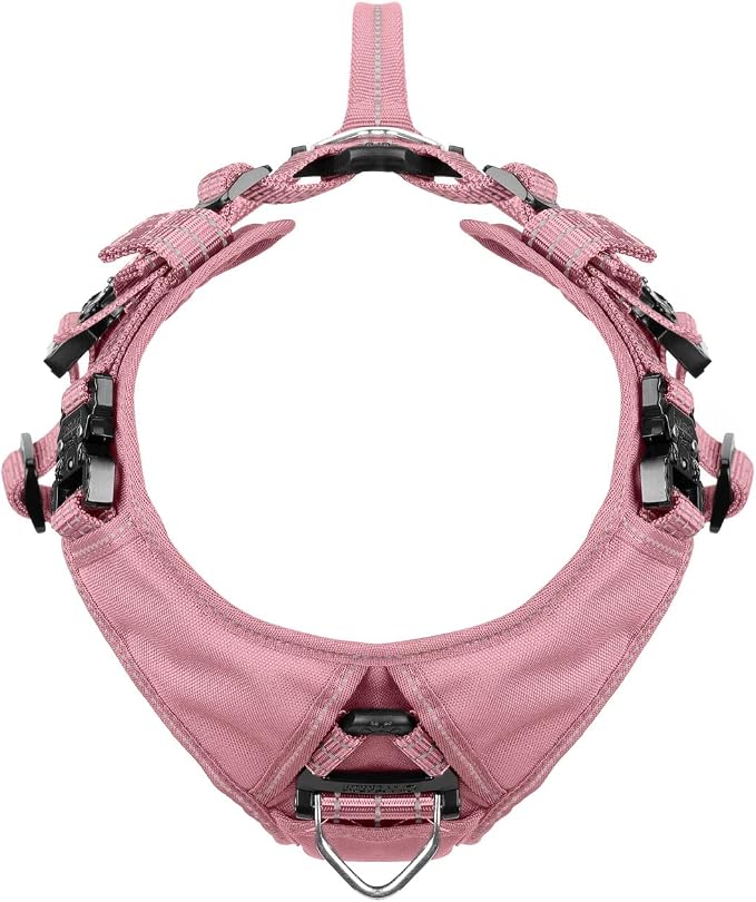 ICEFANG Dog Halter Harness with Metal Buckles,Dog Strap Vest X-Large Dogs | Control Handle,Summer-Cooling,Reflective,Front Hook,Adjustable,Soft Padded,No Pull,Pink,XLarge