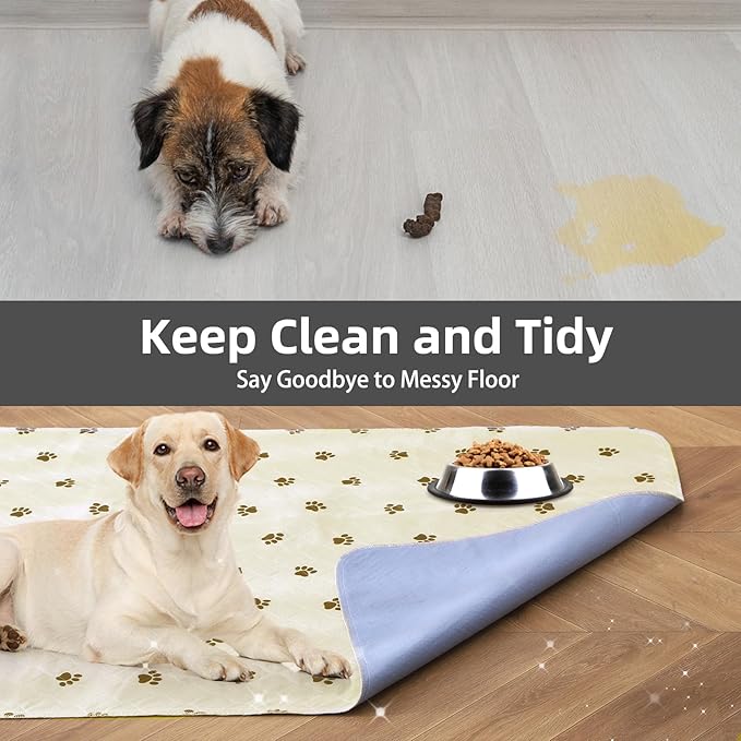 PUPTECK Washable Pee Pads for Dogs - Waterproof Reusable Puppy Potty Training Pads Whelping Mat - Fast Absorption Non-Slip Pet Food Feeding Mat (Beige, 36x72 Inch (Pack of 2))