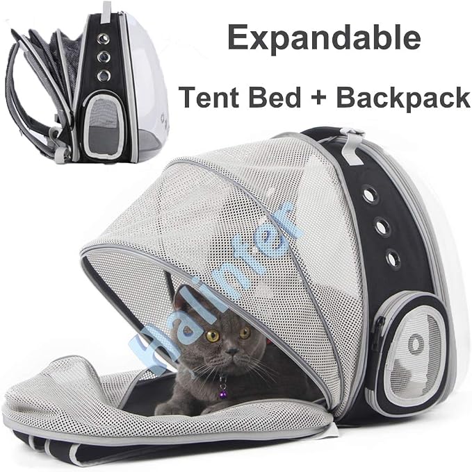 Back Expandable Cat Backpack Carrier, Fit up to 12 lbs, Space Capsule Bubble Window Pet Carrier Backpack to Carry and Transport Cat Bunny Small Puppy