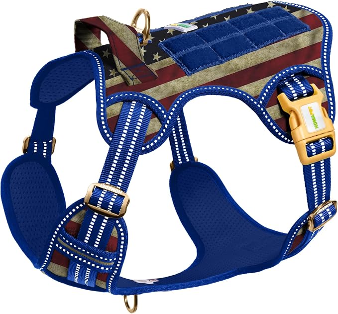 Homapet. Tactical Dog Harness with Dual Leash Attachment Points, Adjustable and Reflective Military Grade Dog Vest with Comfort Control Handle (Us Flag, S)