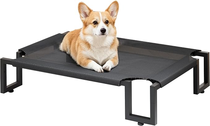 Elevated Dog Bed for Medium Sized Dogs,Raised Outdoor Dog Cot | Waterproof Cooling Pet Bed with Washable Cover,Breathable Teslin Mesh,Indoor & Outdoor,Durable,No-Slip Feet,Black 90×65×21cm