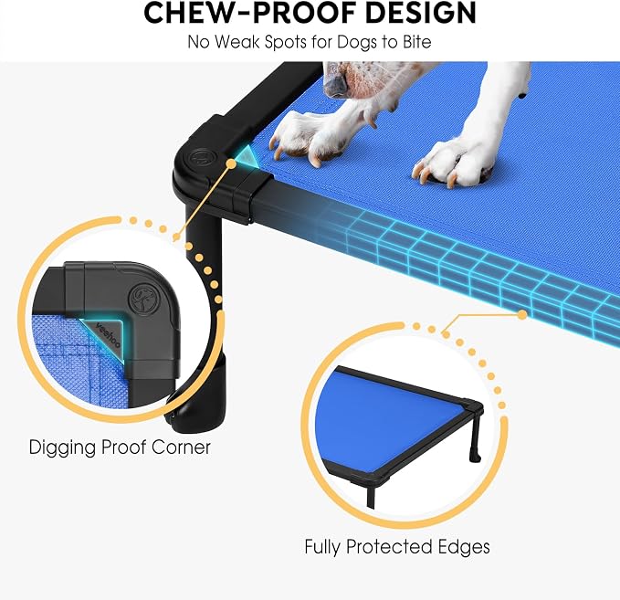 Veehoo Chew Proof Elevated Dog Bed, Indestructible Raised Dog Bed for Aggressive Chewers, Waterproof Dogs Training Platform for Indoor or Outdoor Use, 47 x29 inches, Blue