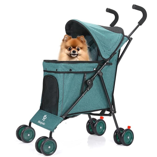 3 in 1 Pet Stroller for Small Dogs and Cats, Foldable Pet Stroller with Adjustable Handle, 6 Wheels, Breathable Mesh, Large Capacity, Easy to Carry, Green (Dark Green B)
