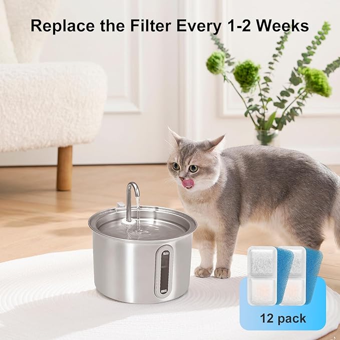 (16 Pack) Cat Water Fountain Filters Replacement Compatible With oneisall Cat Water Fountain, Cat Fountain Filters for 67oz/2L Stainless Steel Cat Fountain