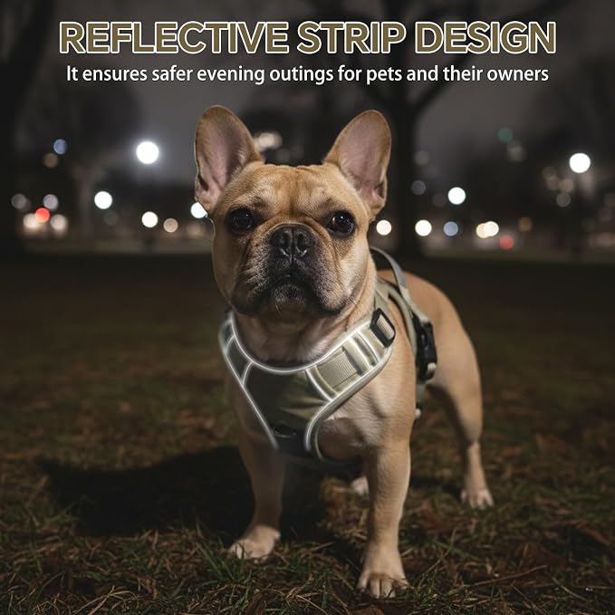 Heavy Duty Tactical Dog Harness for X-Large Dogs, No Pull Dog Harness with Handle & Front Clip, Reflective Soft Padded, Hook and Loop Panel, Dog Vest for Walking, Service Training, Khaki