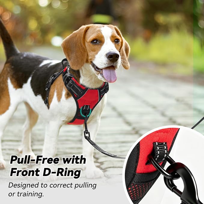 PoyPet No Pull Dog Harness Small with Front Clip & Neck Release Buckle | No Choke, Adjustable Vest, Reflective, Back Clip, Lockable, Soft Padded, Easy Control Handle for Walking Training, S, Red