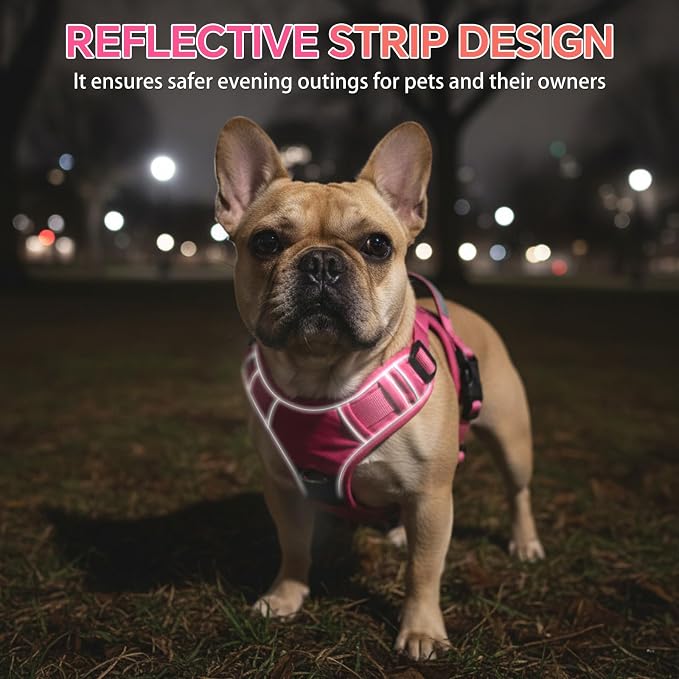 Heavy Duty Tactical Dog Harness for Medium Dogs, No Pull Dog Harness with Handle & Front Clip, Reflective Soft Padded, Hook and Loop Panel, Dog Vest for Walking, Service Training, Hotpink