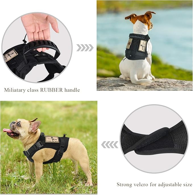 Tactical Service Dog Vest Harness K9 Military Molle Dog Vest for Outdoor Training Wear-Resisting Pet Dog Harness with Rubber Handle & Metal Buckle （Small,Black）