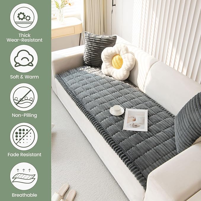 OTOB Couch Covers for Dogs Washable, Non Slip Plush Sofa Cover Kids Pet Friendly Furniture Protector, All Seasons Soft Cozy Fuzzy Sofa Slipcovers Dog Bed Mats (Dark Gray, 31.5" x 63.0'')