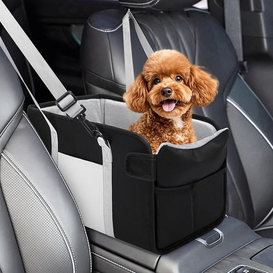 Portable Dog Car Seat for Small Dogs, Puppy Car Seat, Black&White | Booster Seat With Safety Leash & Adjustable Straps Keeps Small Dogs Secure. Removable Washable Cushion. Fits Most Cars.