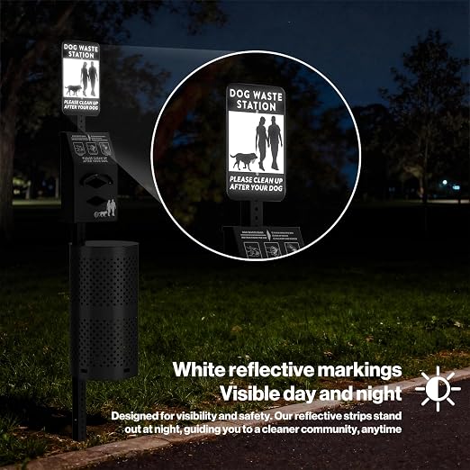 POCHAR Dog Waste Station, 10 Gallon Locking Bin with 600 Bags | Aluminum outdoor Trash Can, Waterproof Poop Disposal Bin with Sign and Lid for Park, Trail, Yard (Black)