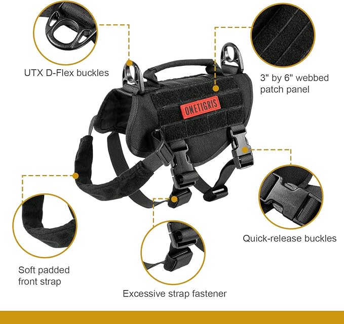 OneTigris Tactical Dog Harness XS Small Dog Vest with Handle | Military XS dog harness with vertical control handle. Soft fleece padding & quick-release. Ideal for training & walks.