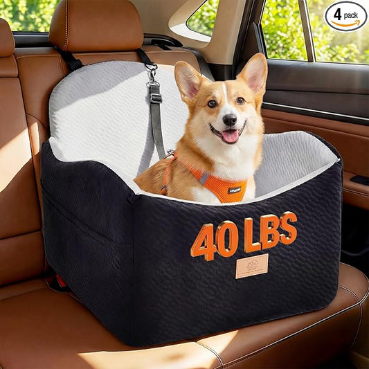 Dog Car Seat for Medium/Small Dogs, Dog Booster Car Seat, Pet Booster Seats Up to 40lbs with Waterproof Layer, 3 Storage Pockets and Safety Belt (Black/Grey)