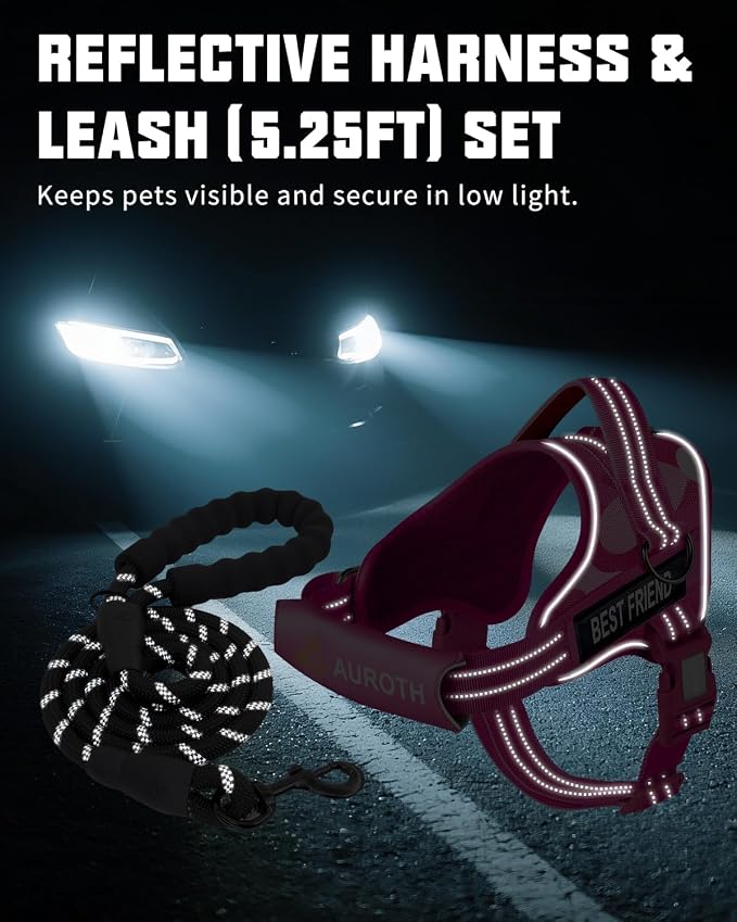 AUROTH Dog Harness and Leash Set Small Sized Dog, No Pull Escape Proof Vest | with Leash Clips, LED light clip, Breathable Mesh Padded No Choke, Easy Walking and Training, Pink Camo, Small
