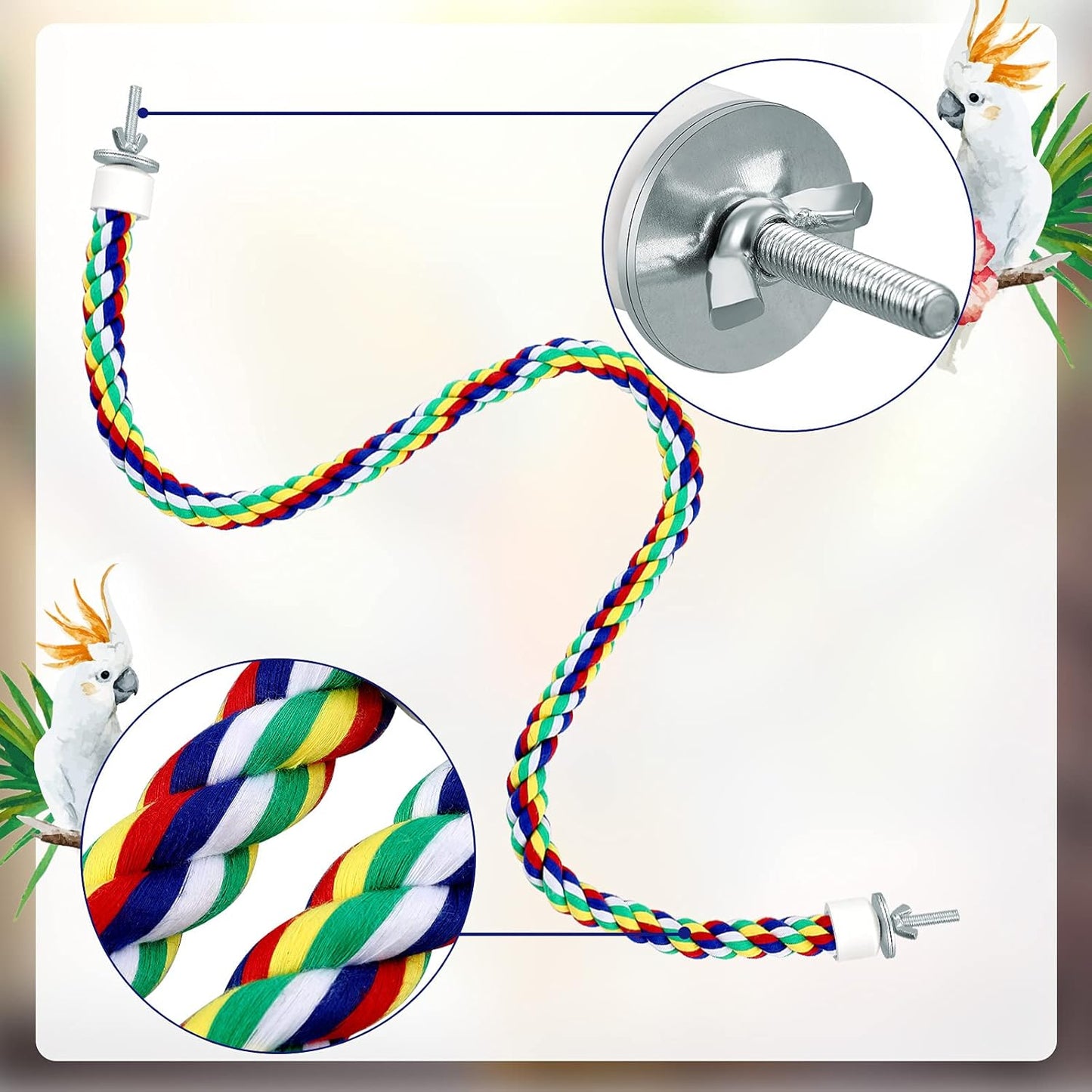 Weewooday 2 Pcs Bird Rope Perches Climbing Rope Bird Cage Accessories for Parrots, Parakeets, Cockatiels, Conures(31.5 Inch)