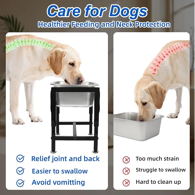 YUEPET Elevated Water Bowl for Dogs, Outdoor Raised Dog Water Bowl 1.25 Gal | 4 Heights Adjustable, Stainless Steel Dog Water Bowls, Raised Dog Water Bowl with Stand, 1.25 Gallon ,Food and Water Use