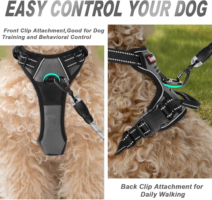 BARKBAY Dog Harness No Pull for Small Sized Dog Front Back Clips,Dog Vest | Soft Padded No Choke With Handle,Easy On&Off,Adjustable Reflective For Walking Training Running(Dark Grey,XS)
