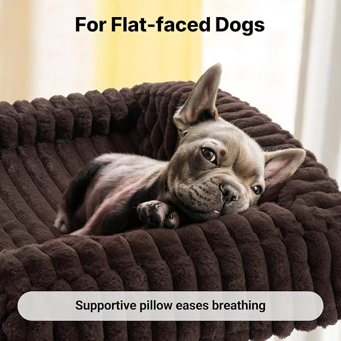 Veehoo Elevated Dog Bed with Bolster Cushion, Fluffy Plush Dog Couch Beds for Small Dogs, Cats, Washable Raised Pet Cot with Non-Slip Feet for Indoor or Patios Use, 36 x 28 Inches, Brown