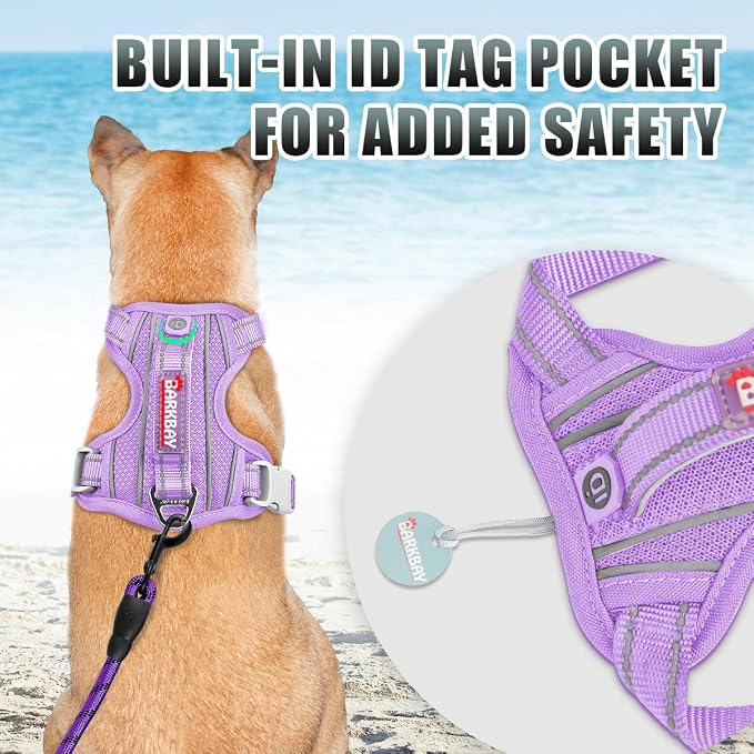 BARKBAY No Pull Dog Harness Large Reflective Dog Harness with Front Clip and Easy Control Handle for Walking Training Running with ID tag Pocket(Violet Purple,S)