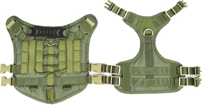 Tactical Dog Harness for Medium Large Dogs No Pull, Military Dog Harness with Handle,Service Dog Vest with Molle & Loop Panels, Adjustable Pet Harness for Training Hunting Walking Green