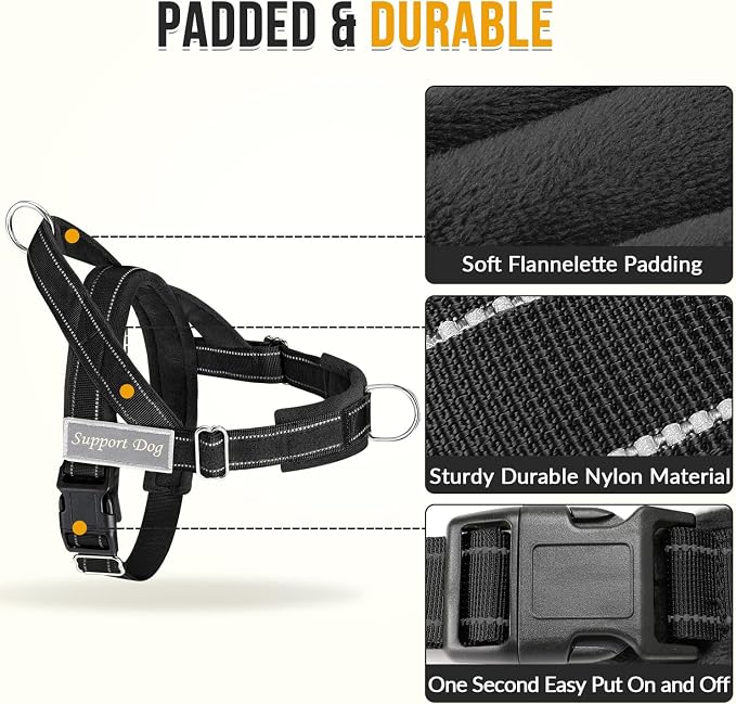 SlowTon No Pull Dog Harness with Front Clip - Heavy Duty, Soft Padded | Neck & Chest Adjustable, Tactical Pet Vest and Leash Set for Large Medium Sized Dogs, for Easy Walk & Training, Black XL